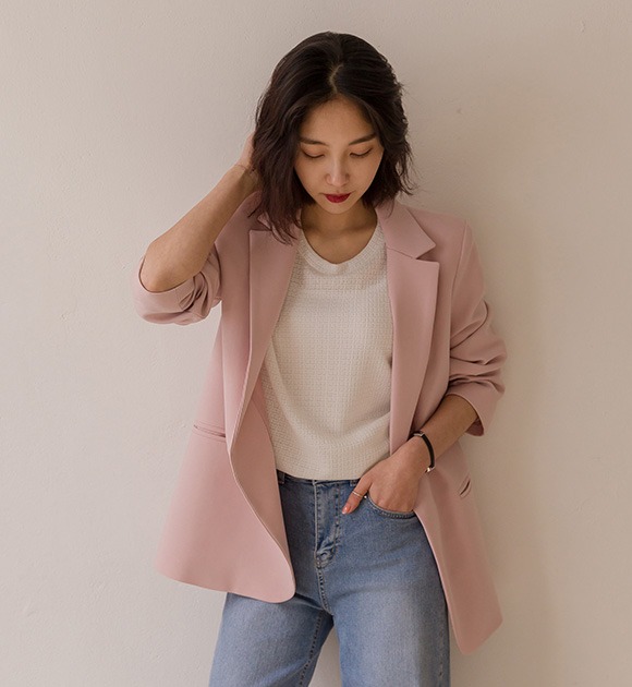 韓國單釦純色西裝外套