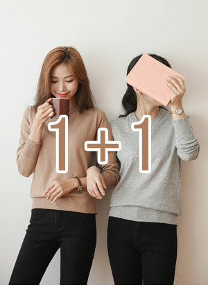韓國[1+1] 基本款素色針織衫(圓領&amp;V領)