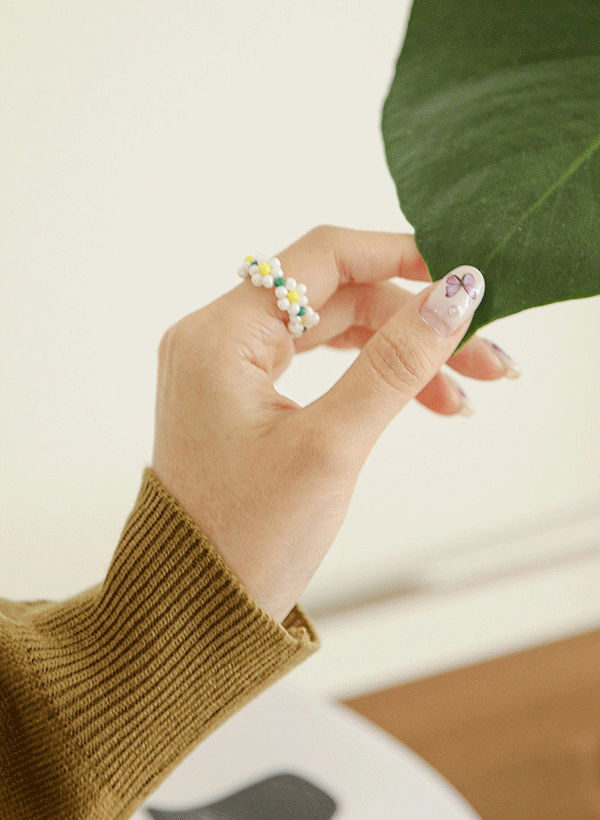 韓國花朵造型配色串珠戒指