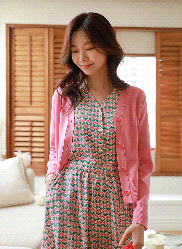 韓國純色V領微短版針織外套