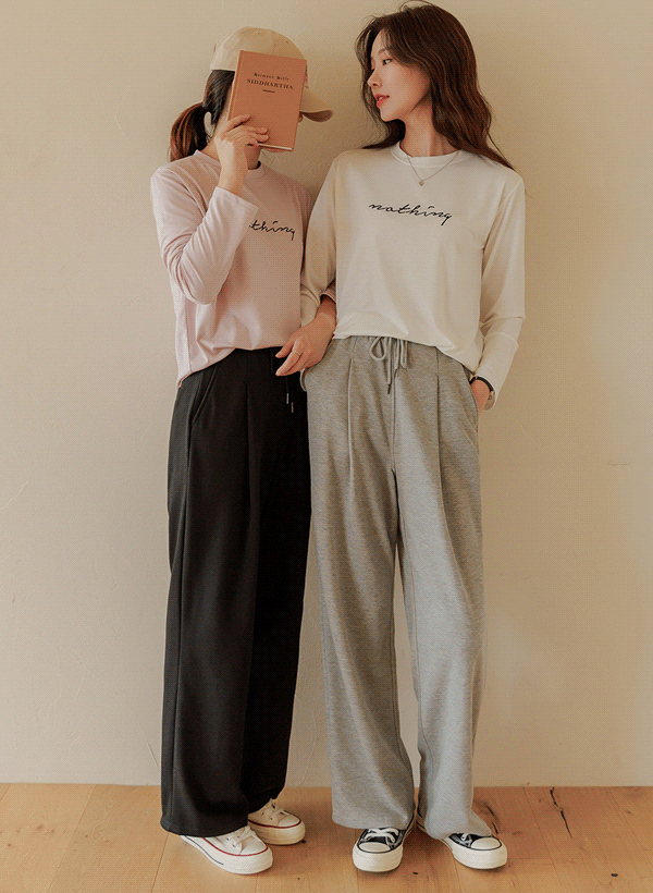 韓國寬版毛圈布運動褲