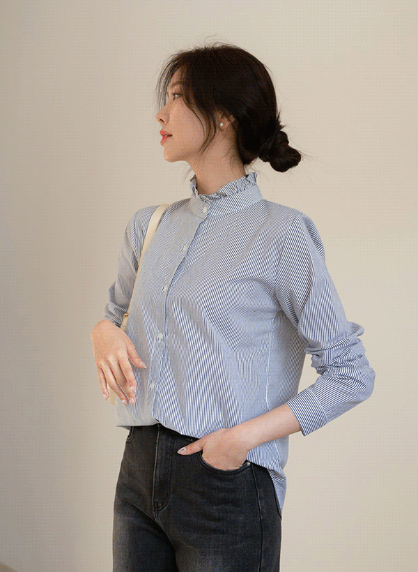 韓國領口荷葉邊長袖襯衫