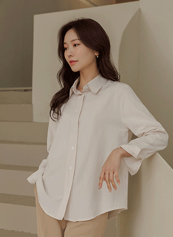 韓國圓弧襬寬鬆襯衫