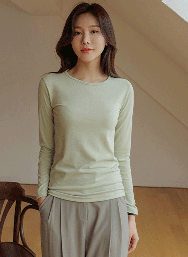 韓國[1+1]純色圓領修身T恤