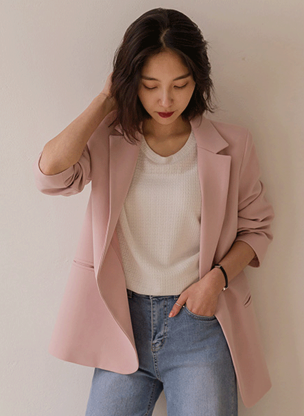 韓國單釦純色西裝外套