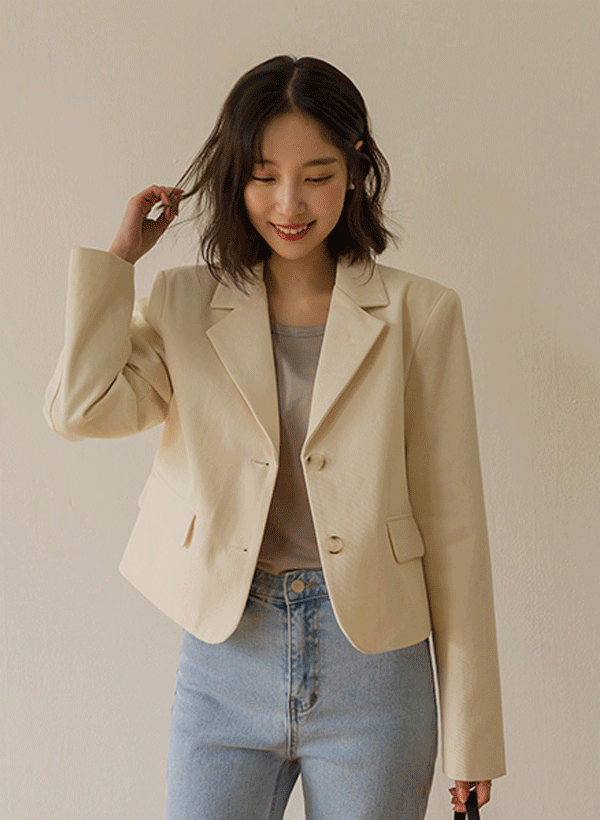 韓國單排釦棉質西裝外套