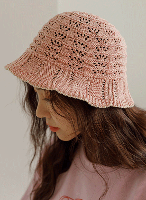 韓國配色鏤空編織漁夫帽