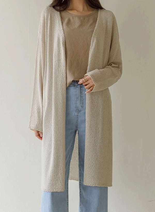 韓國純色長版針織外套
