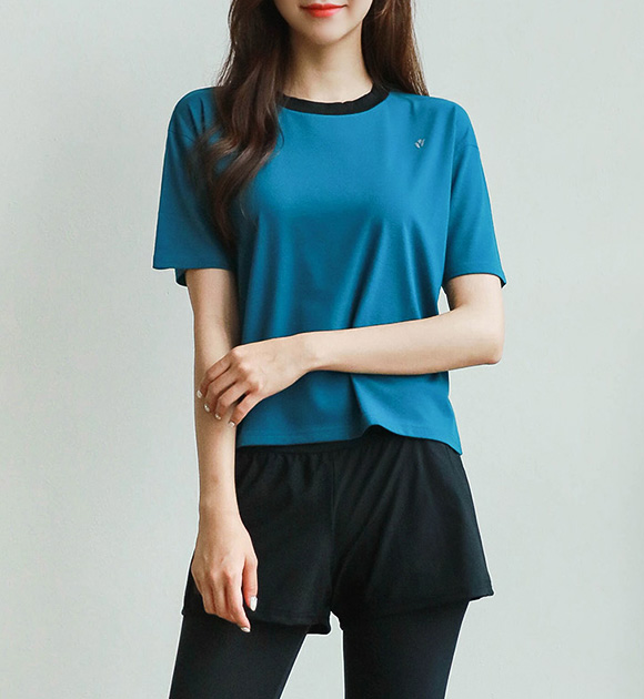 韓國配色圓領微短版短袖T恤