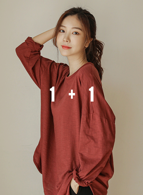 韓國[1+1]不對稱圓弧襬寬鬆落肩T恤