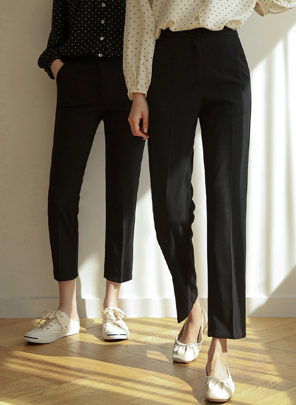 韓國隱形鬆緊帶包釦直筒西裝褲