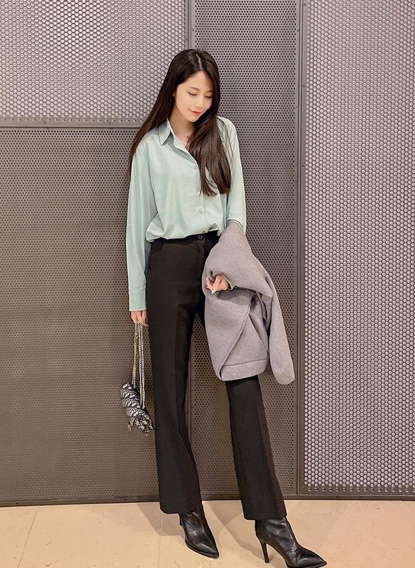 韓國隱形鬆緊帶單釦喇叭西裝褲