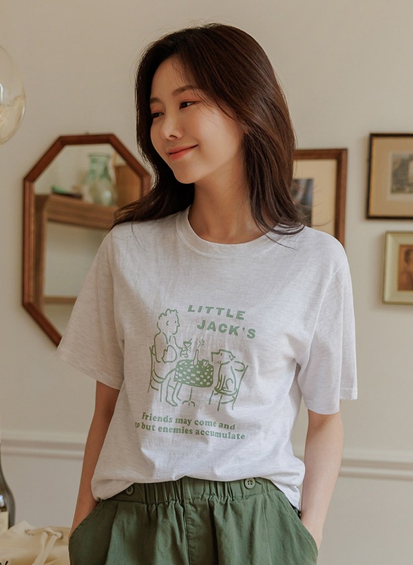 韓國插畫印花圓領棉質短袖T恤