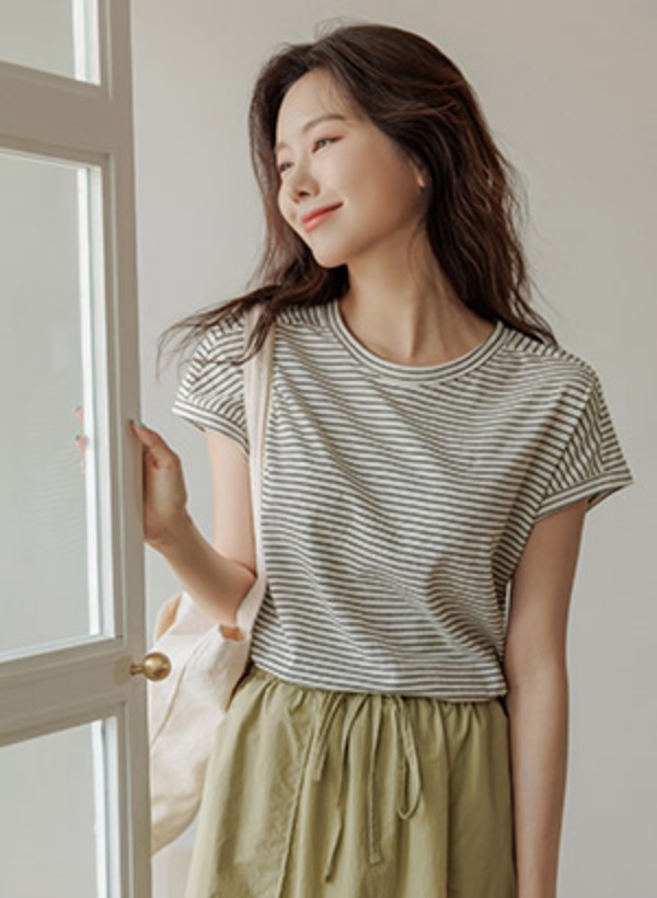 韓國簡約日常條紋短袖T恤
