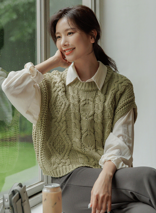 韓國立體麻花紋純色針織背心