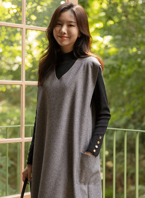 韓國V領寬鬆背心洋裝