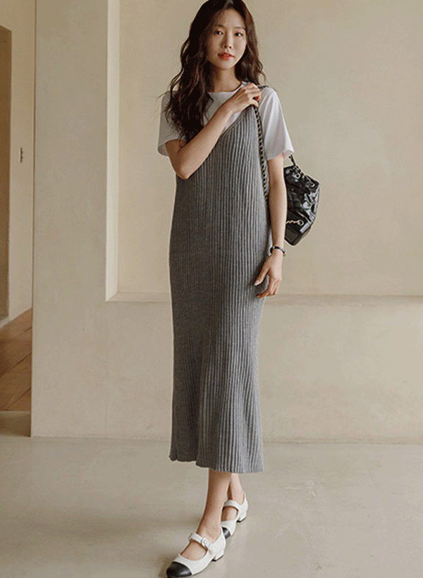 韓國羅紋針織背心洋裝