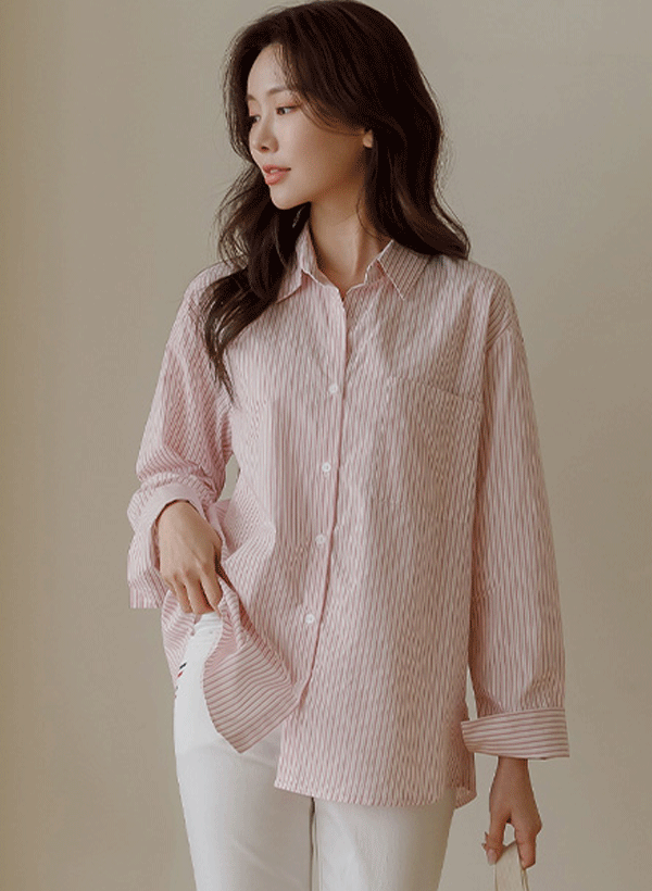 韓國直條紋棉質襯衫
