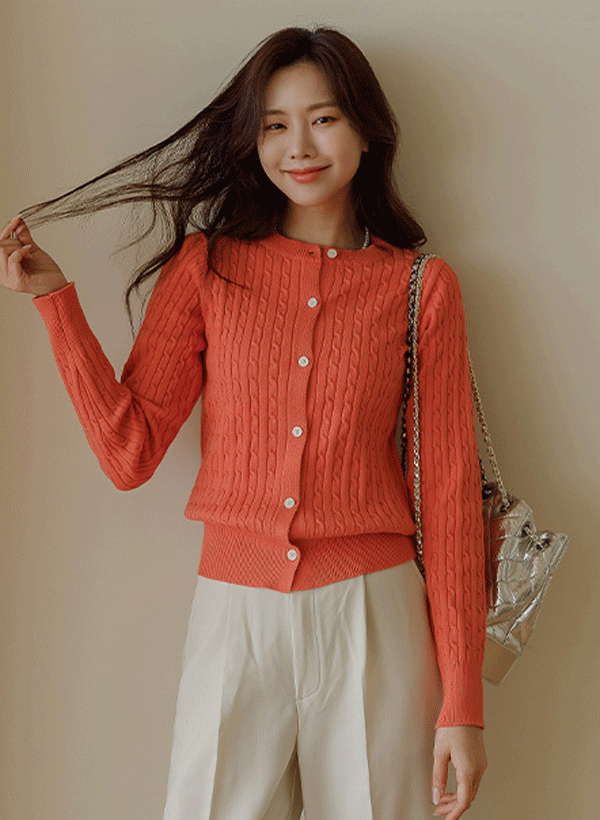 韓國麻花紋圓領針織外套