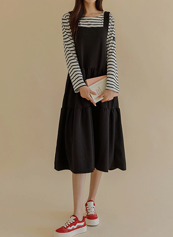 韓國壓紋荷葉襬背心洋裝