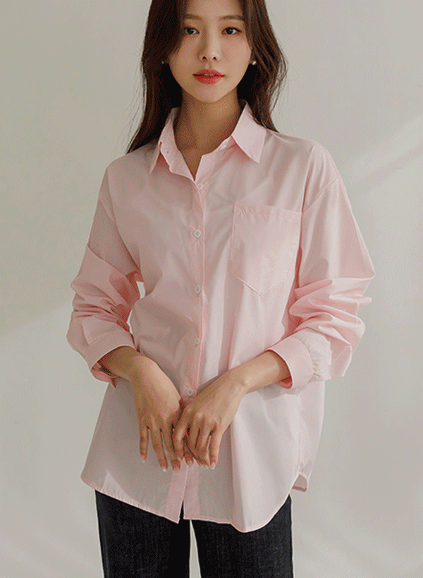 韓國[1+1]口袋排釦寬鬆襯衫