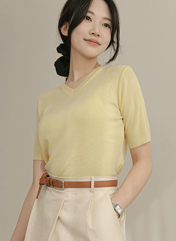 韓國[1+1]純色短袖針織上衣