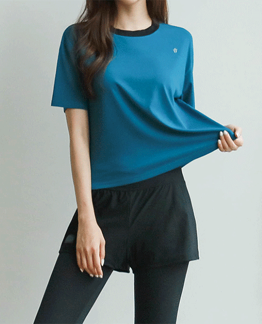 韓國配色圓領微短版短袖T恤